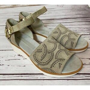 Lori Goldstein Collection Wedge Sandals Ankle Strap Women's Size 7M Tan Leather